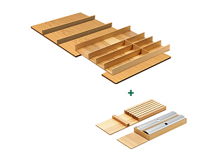 Лоток для ящика ФайнЛайн Линик, 800 - 900 мм, глубина 500 мм + держатель для фольги + для ножей, дуб натуральный, ROCKENHAUSEN, Art. 2373820369, Kessebohmer