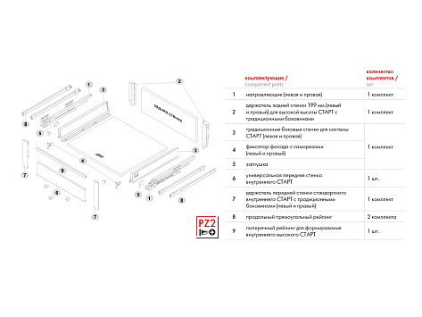 Внутренний ящик СТАРТ 500 с доводчиком, серый, с рейлингом, Boyard, добавить панель SBW08/GR/1200 и рейлинг SBR10/GR/1200