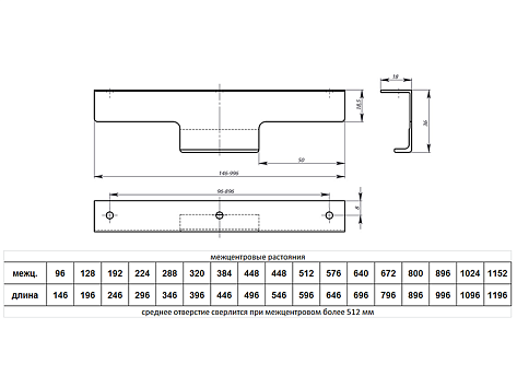 Ручка мебельная, торцевая PN(11)01, 224/296 мм, чёрный матовый, Валмакс