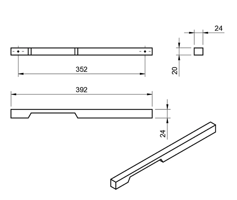 Ручка мебельная  IGUS, деревянная (дуб),  светлое масло, 352 мм, L 392мм