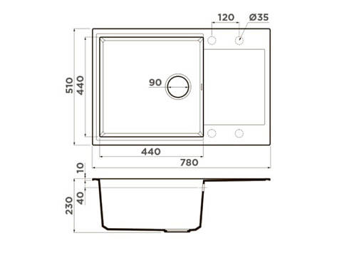 Мойка Omoikiri Daisen 78-LB-GR , 780х510х230мм, Artgranit/Leningrad Grey