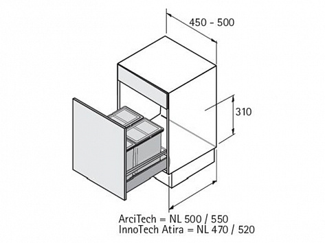 Система сбора мусора Bin.It Smart 450/500 для InnoTech Atira/ArciTech, ширина 450/500 мм,  Art. 9208750, Hettich