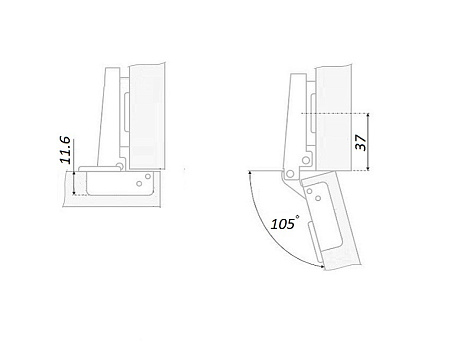 Петля накладная 105* slide on крепление шурупом, с ответной планкой H=2, без пружины