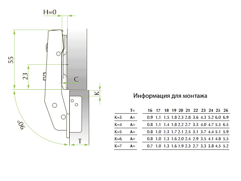 Петля Integra 2-Ways для фальшпанели 90* с демпфером Art. 51BH85059005000, FGV