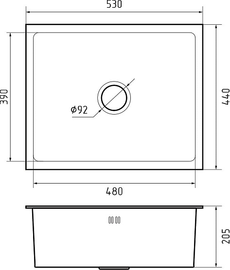 Мойка кухонная Granfest GF - 5344, 530х440x215мм, графит,  нерж.сталь