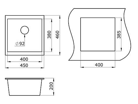 Мойка кухонная Granula 4451, 450х460х200мм, ПЕСОК, искусственный камень, в комплекте
