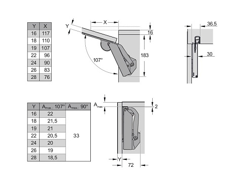 Механизм ФриСпейс форте д. фасадов H 350 - 650 мм, тип G, комп-т , серый Art. 2722397035, Kessebohmer