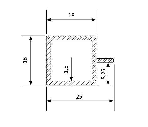 Профиль квадратный алюминиевый для полок из стекла, 4200 мм, серебро браш, Алюмформ