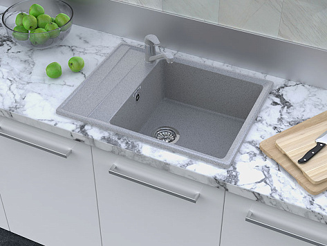 Мойка кухонная Granfest GF - LV-660L, 660х500x200мм, графит, искусственный камень, в комплекте