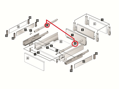 Продольный релинг для ящика InnoTech Atira, длина 470 мм, левый,  белый, Art.9194544, Hettich