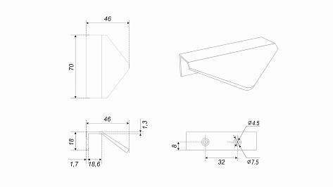 Ручка мебельная, торцевая ICON RT014BSG.1/32, 32 / 70 мм, брашированное сатиновое золото, Boyard