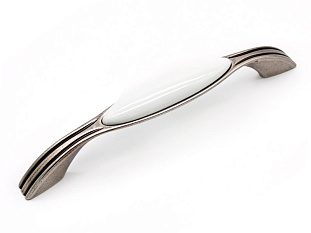 Ручка мебельная, скоба UP17, 128 мм, фарфор, старое серебро, Gamet