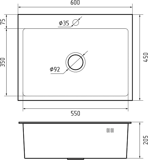 Мойка кухонная Granfest GF - 6045, 600х450x215мм, нерж.сталь