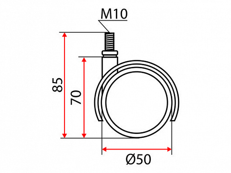 Опора колёсная D50 чёрная, на резьбе М10