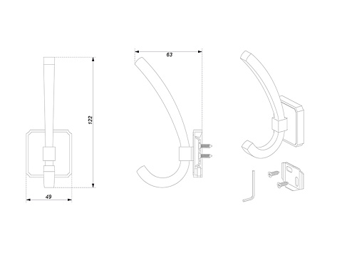 Крючок мебельный HENRY K217BAZ.9, двухрожковый, чернёный старинный цинк, Boyard