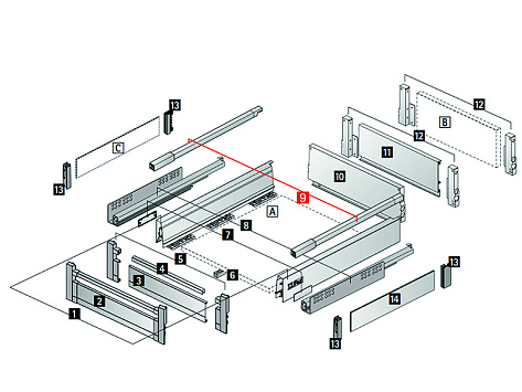 Комплект продольных релингов для Atira 100, высота 144 мм, длина 470 мм, цвет белый, Art.9196156, Hettich