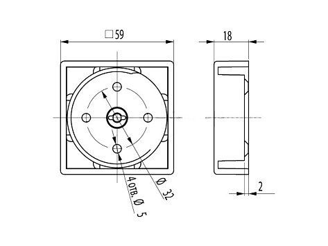 Опора Талон, регулируемая, 59х59, H18+5, квадратная, пластиковая, матовый хром