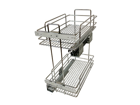Бутылочница выкатная на 2 полки 450х262х517мм, модуль 300 мм, диагональное крепл. и крепл. к фасаду, направл. с довод. в компл., хром, Kalibra