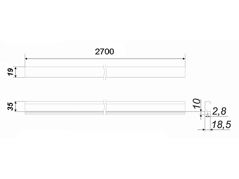 Ручка-профиль, торцевая врезная С-LINE RP002 C, 2,7 м, алюминий, матовый хром, Boyard