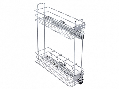 Бутылочница выкатная на 2 полки 464х146х593мм, модуль 200мм, с правым боковым крепл. и крепл. к фасаду, направл. с довод. в компл., хром, Kalibra