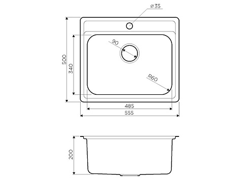 Мойка Omoikiri Ashi 56-IN 560х480х210мм, выпуск 3 1/2, нержавеющая сталь, в комплекте