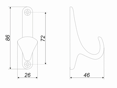Крючок мебельный ЛУИС K102SC.2, однорожковый, сатиновый хром, Boyard