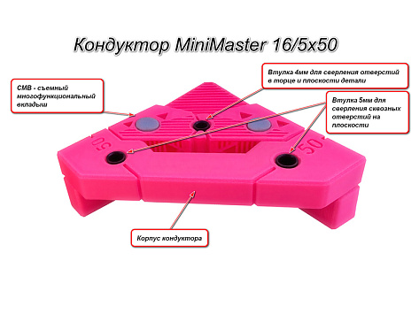 Кондуктор для сверления многофункциональный МиниМастер, 16/5х50, розовый