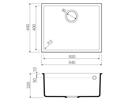 Мойка кухонная Omoikiri Bosen 54-U-BL, 540х440х220мм, Tetogranit/Черный, в комплекте