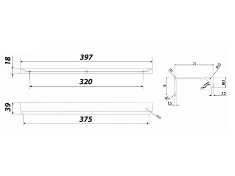 Ручка мебельная, торцевая МОНТЕ RT110BL.1/000/400, 320 / 400 мм, черный, Boyard