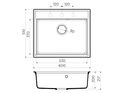 Мойка кухонная Omoikiri Daisen 60-BL, 600х510х200мм, Artgranit/Черный, в комплекте