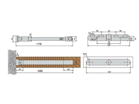 Менсолодержатель скрытый c регулировкой  (в комплекте 3 детали), 175 мм, 17,5 кг/шт, металлический