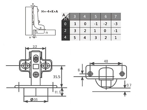 Петля вкладная 110* с доводчиком, clip-on, с ответной планкой H=2, LID