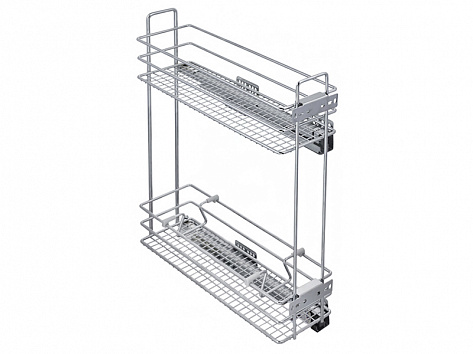 Бутылочница выкатная на 2 полки 465х94х540мм, модуль 150мм, с правым боковым крепл. и крепл. к фасаду, направл. с довод. в компл.3150L, хром, Kalibra
