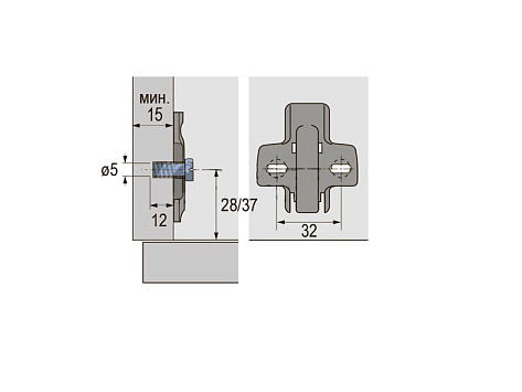 Монтажная планка для петли Sensys/Intermat H=1,5, в комплекте с 2 евровинтами Art. 9071626, Hettich