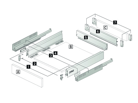 Комплект ящика InnoTech Atira 70х470 белый, полн. выдв., Silent System, Art.9230048, Hettich