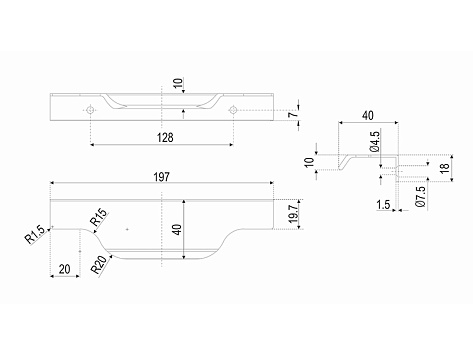 Ручка мебельная, торцевая TERA RT111BL.1/128/200, 200 мм, алюминий, черный, Boyard