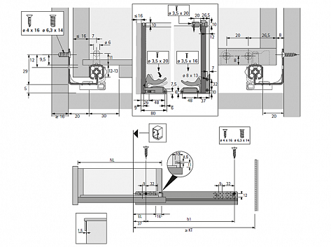 Фиксатор с регулировкой для скрытых направляющих Quadro, левый Art. 9144830, Hettich