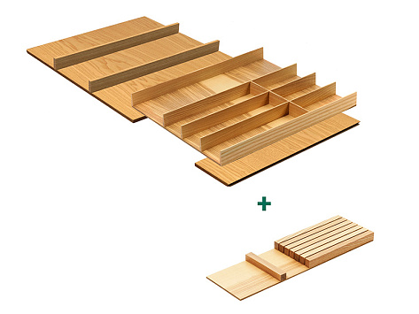 Лоток для ящика ФайнЛайн Линик, 800 - 900 мм, глубина 500 мм + держатель для ножей, дуб натуральный, ROCKENHAUSEN, Art. 2373800369, Kessebohmer