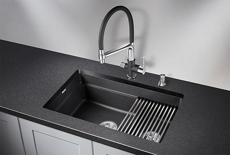 Мойка кухонная Granula KS-7304U, 730х450х195мм,Черный, искусственный камень, в комплекте