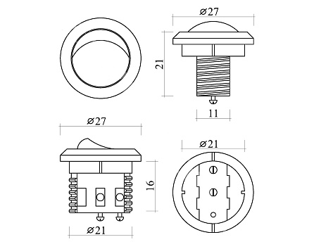 Выключатель мебельный врезной D27 (max 250V/5A), белый