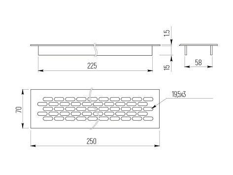 Решетка вентиляционная, 250х70 мм, алюминий