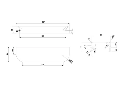 Ручка мебельная, торцевая MONTE RT110GR.1/128/150, 128 / 150 мм, серый, Boyard