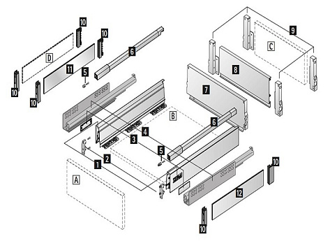 Комплект ящика InnoTech Atira 144х520 белый с релингом, полн. выдв., Silent System, Art. 9230055, Hettich