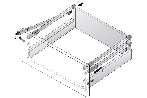 Atira, ящик 176х470 мм., серебристый, полн. выдв-е, Push to Open. с двойным релингом (нагр. 30 кг.)