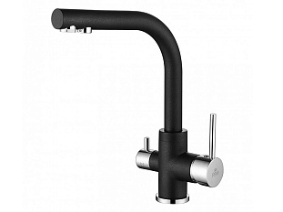Смеситель высокий Paulmark Es213011, с питьевой водой, хром/черный металлик 418, искусственный камень