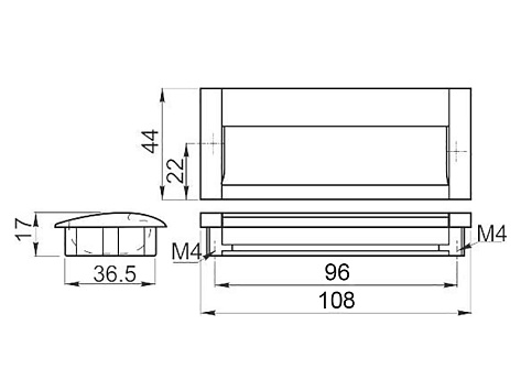 Ручка мебельная, врезная UA-OO-326, 96 мм, черный матовый, GTV