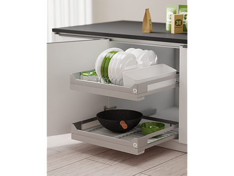 Сушилка выкатная И1234, Дайнинг Агент 900 мм (модули: д/посуды Б, д/посуды М, д/приборов, с реш Б), титан, дно белое, Art. 2395389706, Kessebohmer