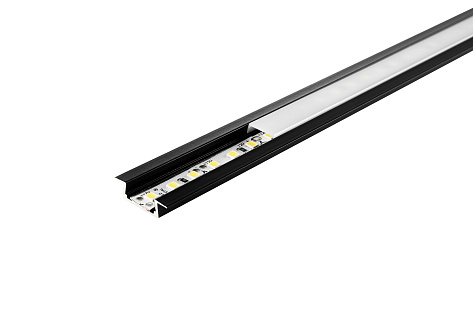 Профиль врезной алюминиевый для светодиодной ленты, чёрный матовый, с мат. экраном и заглушками 22х6х3000 мм. LR37-L3-MBL