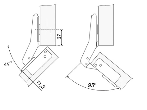 Петля накладная 45* slide on, крепление шурупом, с ответной планкой H=2, LID