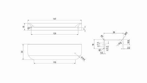 Ручка мебельная, торцевая MONTE RT110BSG.1/128/150, 128 / 150 мм, брашированное сатиновое золото, Boyard